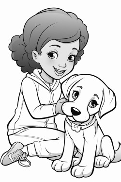 puppy playing with a black woman