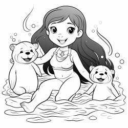 mermaid playng with a bear and a seal