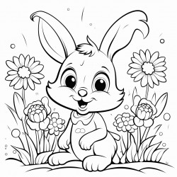rabbit looking at the note with wide eyes surrounded by colorful flowers that seem to glow with magic