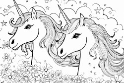 un coloriage magique avec deux licorne qui prennent le th