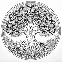 tree mandalas pattern highly detailed black outline roots