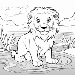 lion in the water