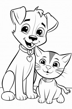 cat plays with dog