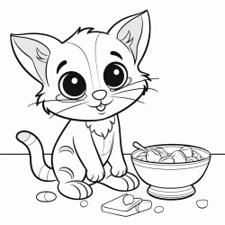 un chat qui voit une souris qui mange une soupe sur une table