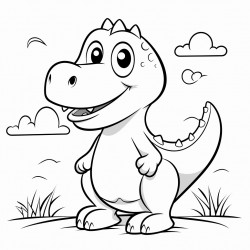 simple line art vector of dinosaur cute