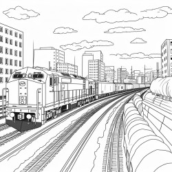 long freight train in the city