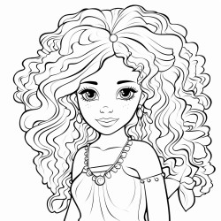 black and white 2d coloring book style stylish girl in brazil