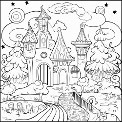 make a fun scene with enchanted candy glowing ready for the kids to color and bring to life