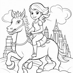 princess riding a dragon over a skyline