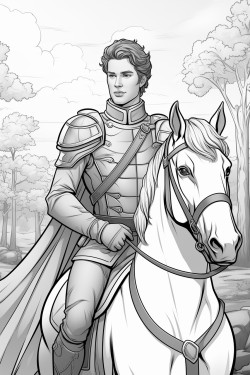 handsome prince on horseback in front of castle