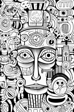 vocabulary in the middle and doodle optical illusion in the background
