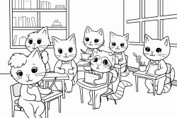 kittens attending school in a classroom