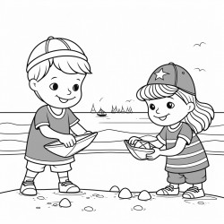 kids on the beach play with seashore toys
