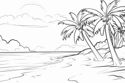 niuean beach with coconut trees and sun