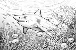sur la meme page un requin un citron et un dinausaure