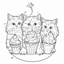three cats eating ice cream