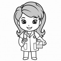 a cute nurse carrying medication bold and easy white background