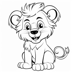 a smiling lion sitting with a big fluffy mane