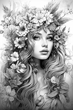 art style with magic and flower and full color