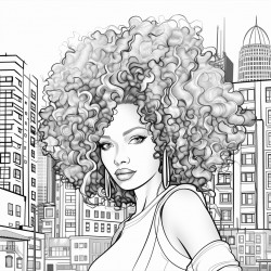 biracial woman with curly hair in the city