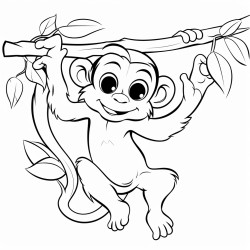 a playful monkey swinging from a tree branch