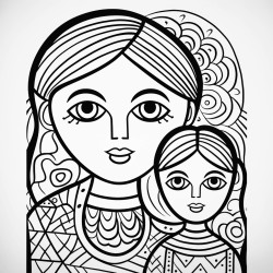 folk art mother and son