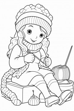 a cute dwarf woman knitting with knitting needles