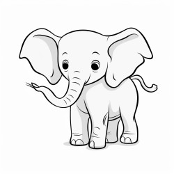 a simple single baby elephant with fine outlines and minimal shading in line art style