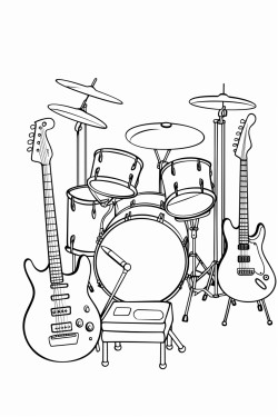 electric guitar piano and drum set