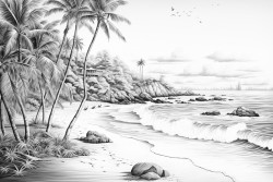 the sound of the sea the singing of birds a wild beach among the trees