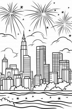 fireworks in the sky over a city