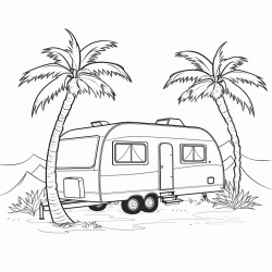 a caravan with some palm trees behind it