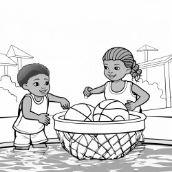 kids playing basketball in water pool
