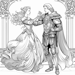 a woman knight in armor dancing with a princess