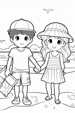 girl and boy playing at the beach
