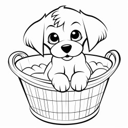 puppy sitting in a basket