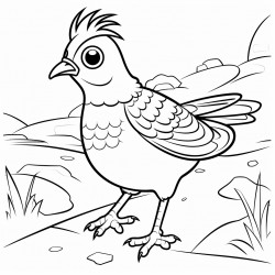 a quail walking in a pathway outline lineart coloring book 2d cartoon character