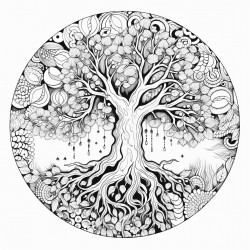 tree mandalas pattern highly detailed black outline no greyscale zentagle art on roots
