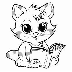 a cat reading a book
