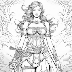 create an image of a woman warrior putting on a belt background detailed and decorative