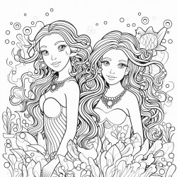 mermaids swimming among colorful coral reefs