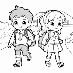 children go to junior school with briefcases