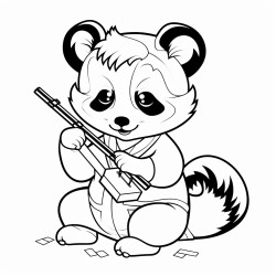 a red panda playing the instrument an erhu