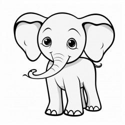 simple and cute elephant outline drawing with thin bold lines