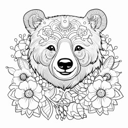 black bear with pattern inside with flowers