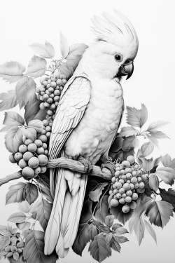 cockatiel perched on branch with berries