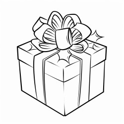 one large present with a big bow on top solid white background clean lines