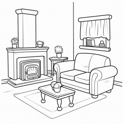 cartoon village house  living room outline