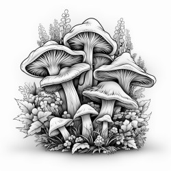 a trippy mushroom and leaves