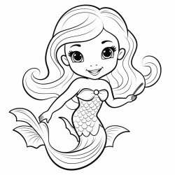 mermaid simple coloring lines for kids